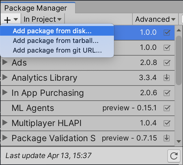 Unity Package Manager Window